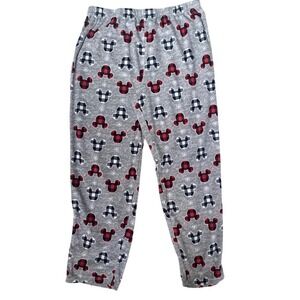 Disney‎ Pajama Pants Mickey Mouse Buffalo Plaid Fleece, Mens XXL Gray